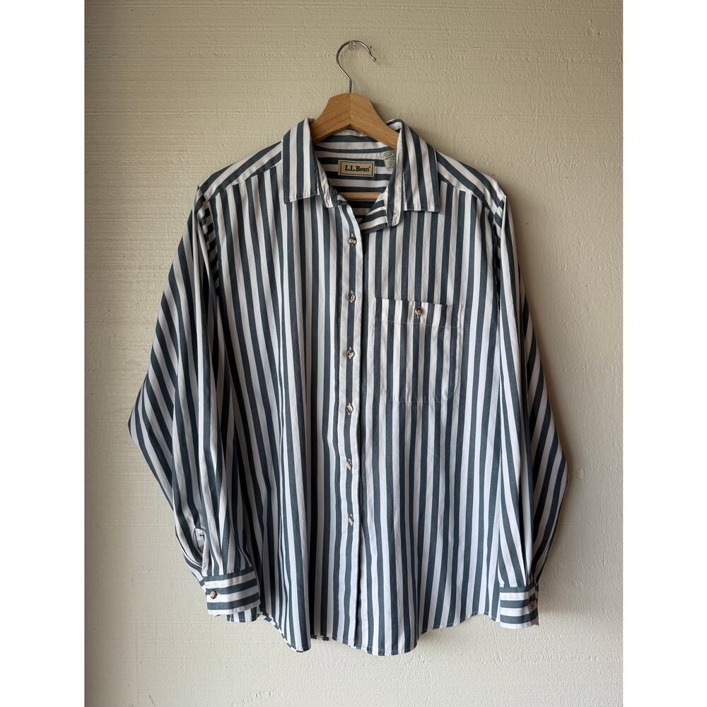 VTG 1980s L.L. Bean Striped Cotton-Poly Button Down Longsleeve Shirt Size Medium